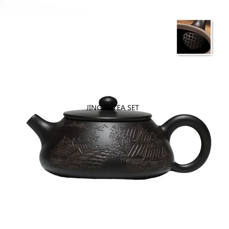 120ml Yixing purple clay teapot raw ore black mud spoon ball hole filter household teapot green tea