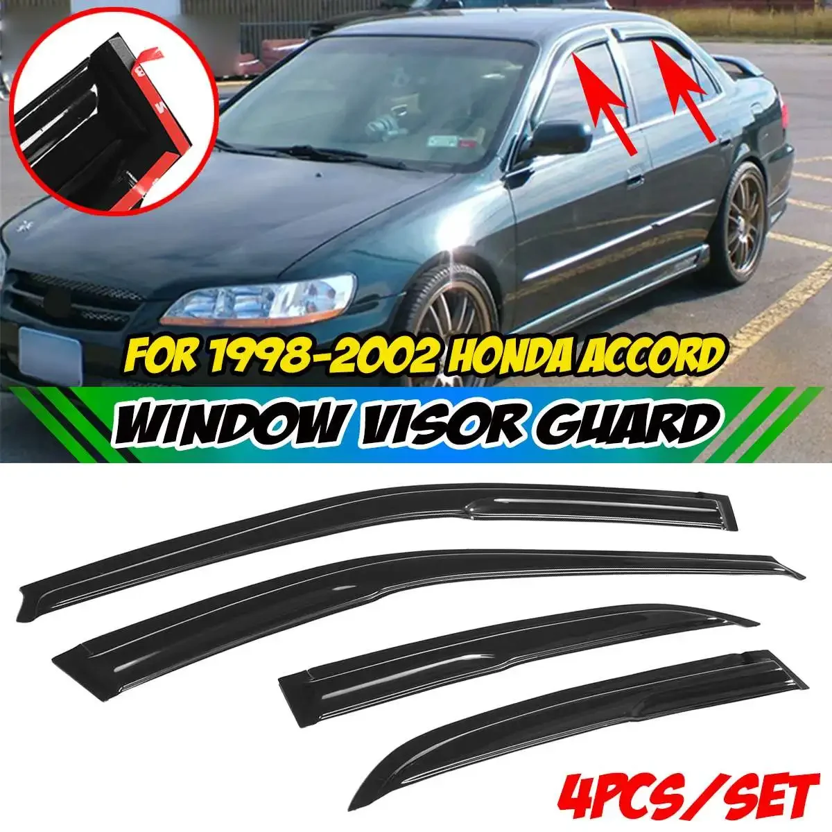 

4x Car Side Visor Guard Vent Black For Honda For Accord 1998-2002 Window Wind Deflectors Window Weatherproof Deflector Body Kit
