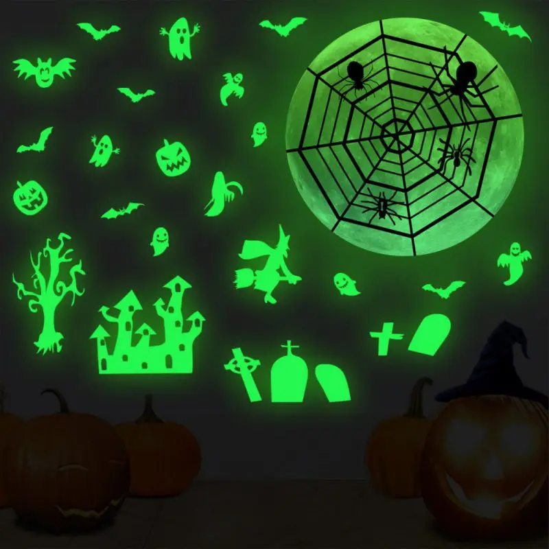 2pcs Night Glow Window Stickers Scary Halloween Theme Adhesive and Reliable Glow Stickers