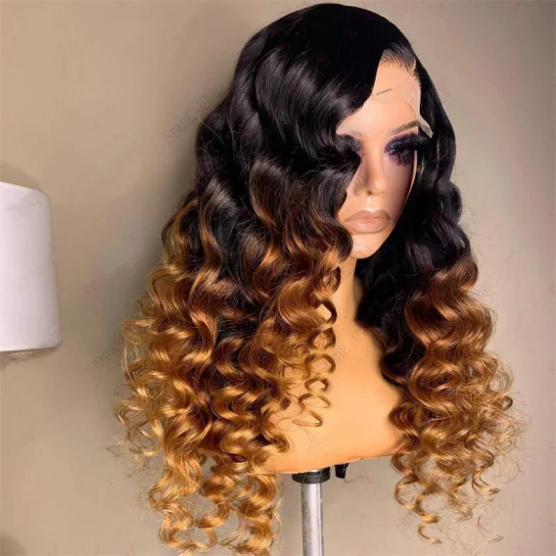 

Ombre Blond Soft 26Inch Long Deep Wave Glueless 180% Density Deep Lace Frontal Wig For Black Women Babyhair Preplucked Daily