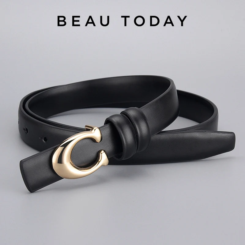 

BEAUTODAY Luxury Belt Women Cow Leather Solid Color C-Shape Buckle Casual New Design Ladies Accessories Waistband Handmade B82