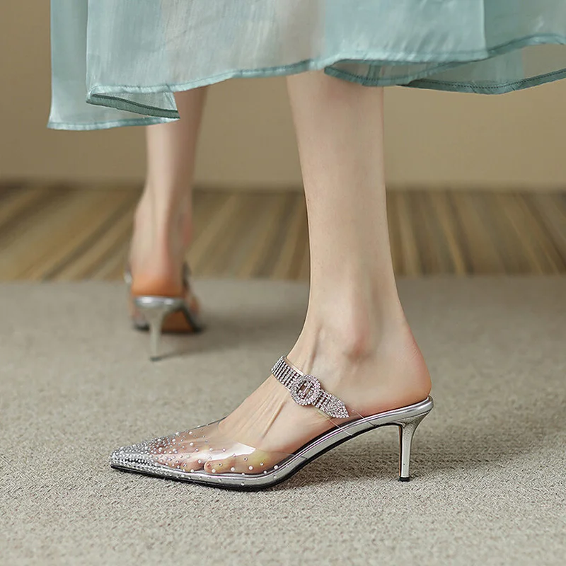 Leshion Of Chanmeb Sparkly Crystal Women High Heels Mule Rhinestone Sandals  Ladies Clear Transparent Summer Shoes Party Wedding - Women's Sandals -  AliExpress