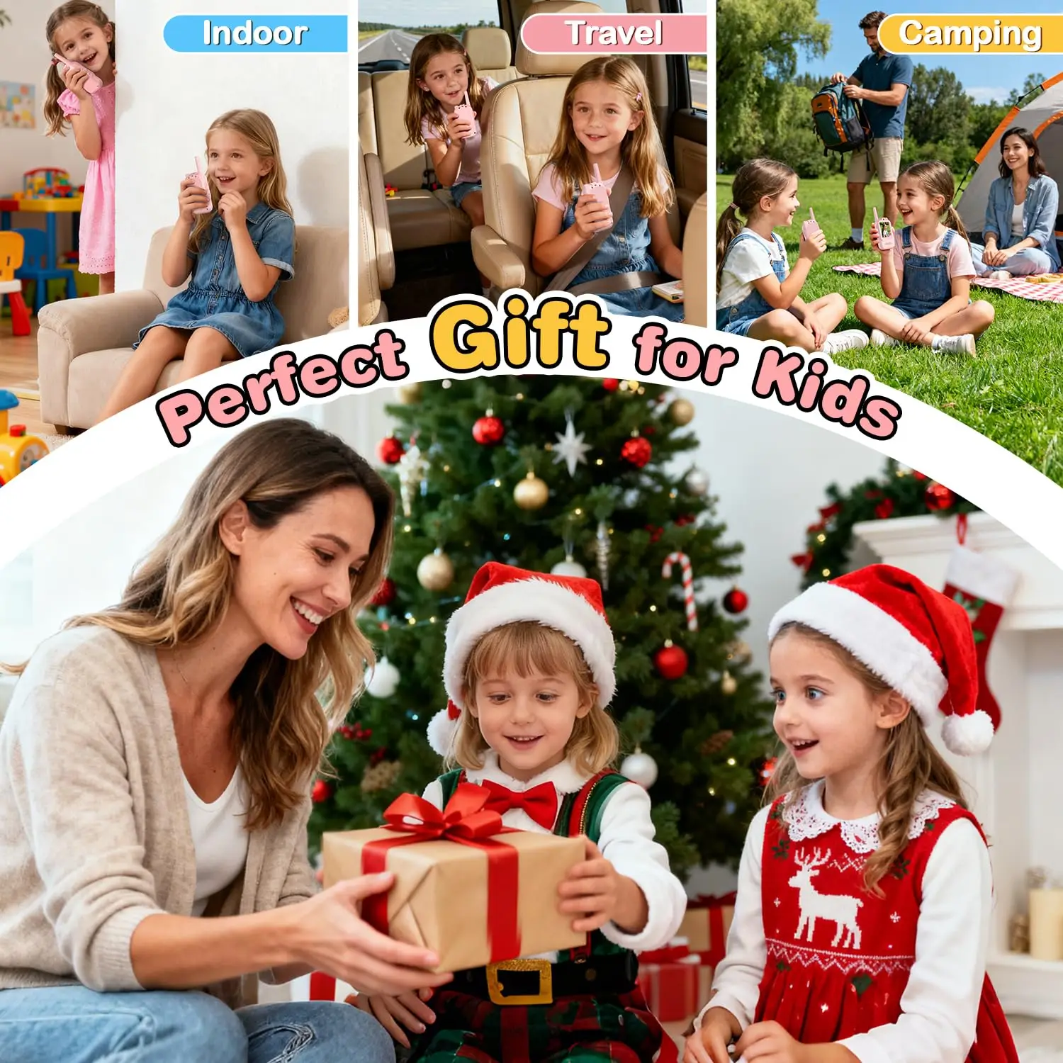 휴대용 2팩 충전식 비디오 인터콤 키즈 무전기, 가족 게임용 실내외 장난감