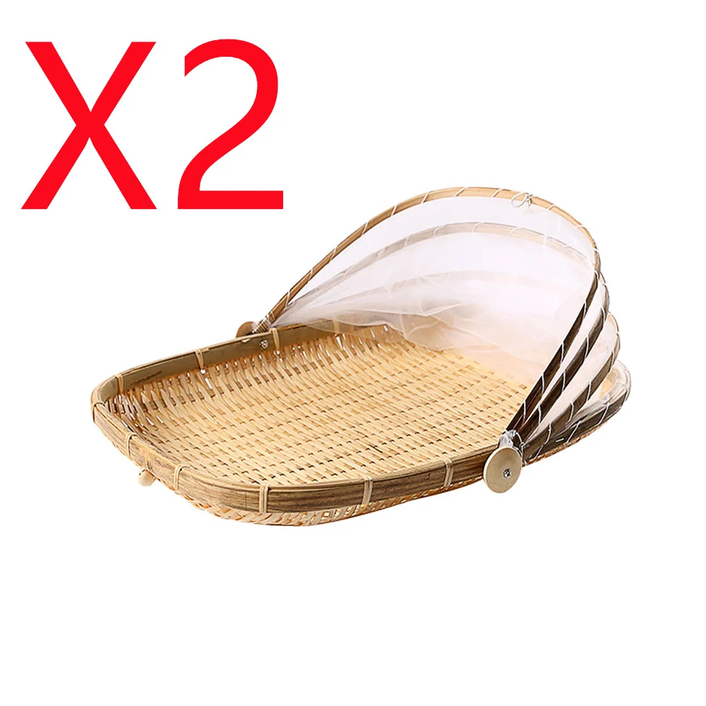 Handmade Bamboo Woven Bug Proof Wicker Basket Dustproof Picnic Fruit