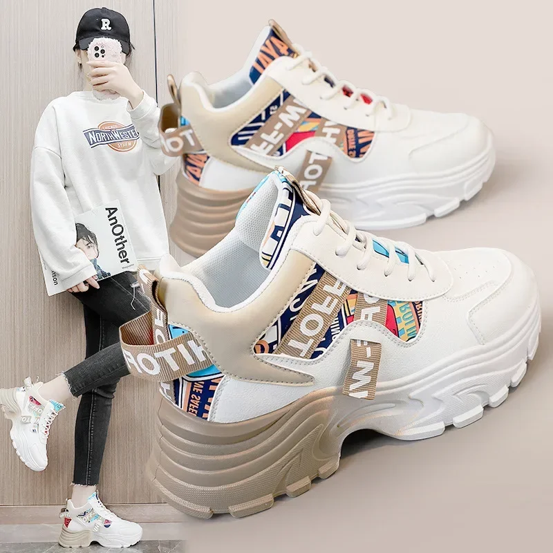 

New Breathable Color Block Dad Shoes 2024 Spring/Summer Trendy Sports Shoes Thick Sole Heightening Street Shooting Casual