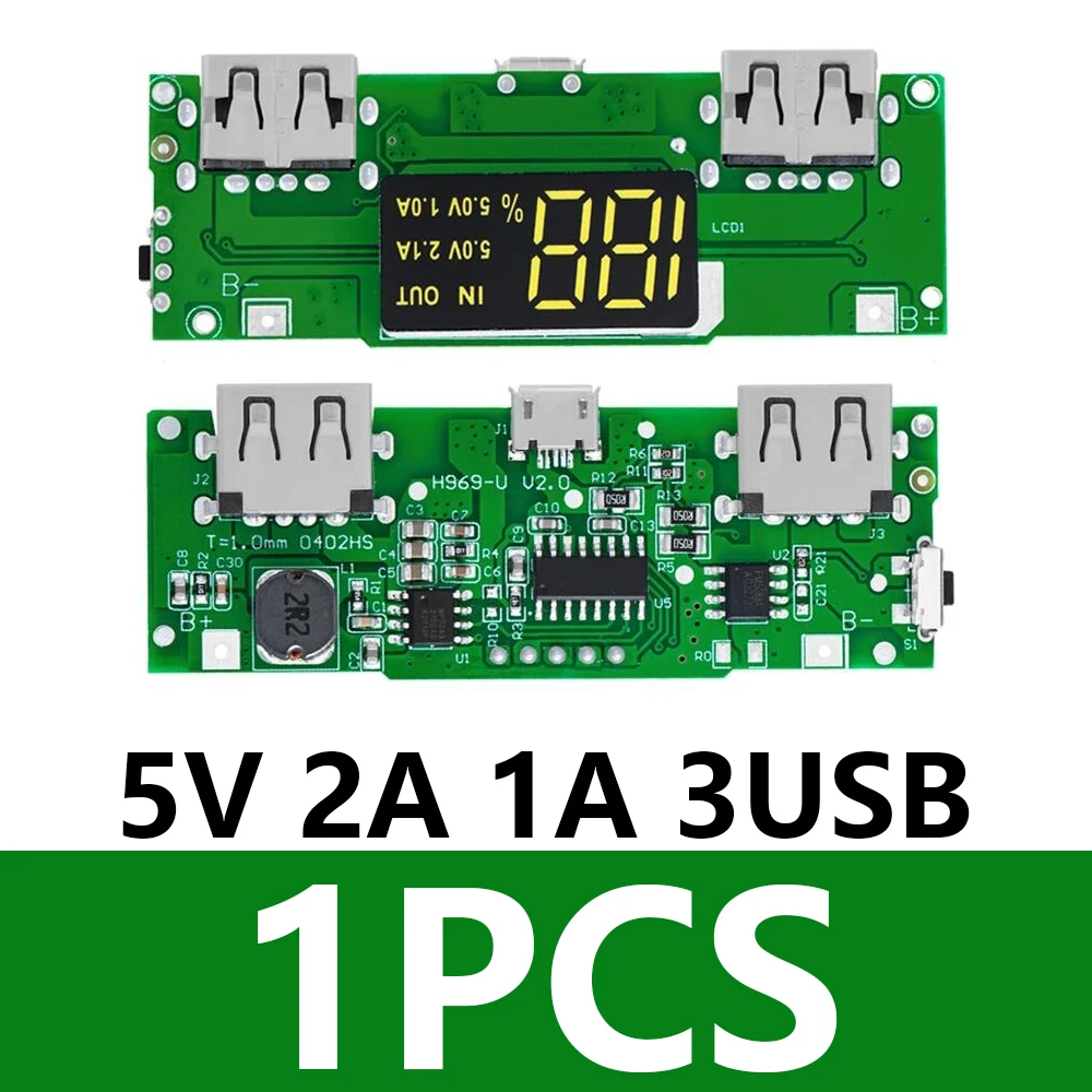 5V 2,4A Çift USB-A Güç Bankası Modülü – 18650/18500 Li-Ion Piller için Mikro USB Tip-C Girişi Aşırı Akım/Aşırı Şarj