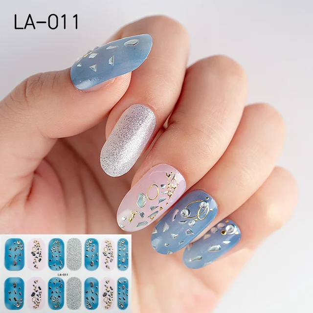 Korean Fashion Colorful 3D Glitter Sequins Nail Art Stickers Manicure DIY Nail Strips Wraps Solid Color LA-011