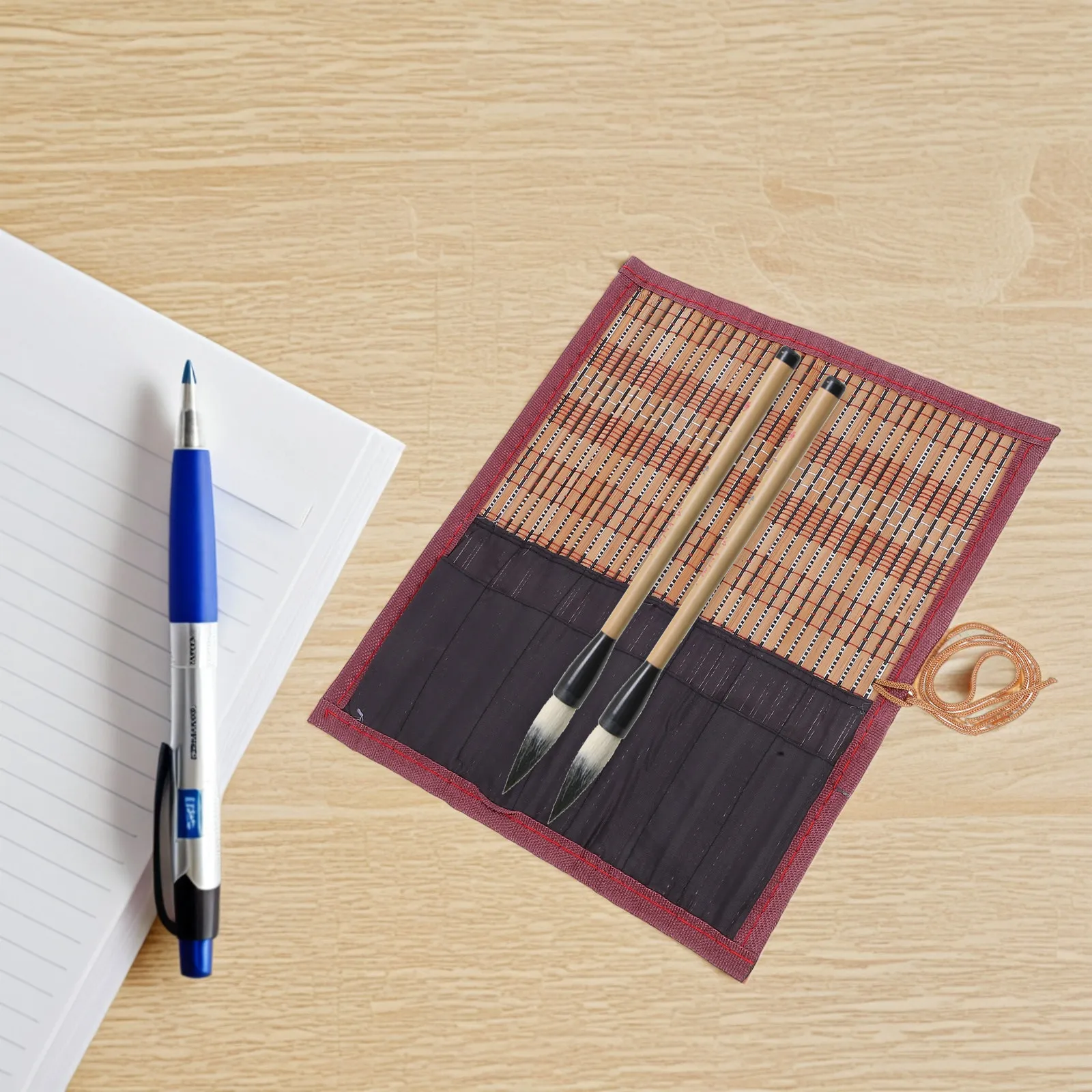 튼튼한 대나무와 캔버스 롤- 도구 정리함 수채화 서예 용품 휴대용 페인팅용 브러쉬 펜 홀더