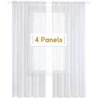 4 Panels White Sheer Curtains 108 inches Long Rod Pocket Semi Sheer Curtain Translucency Balance Privacy Voile Window Drapes 1