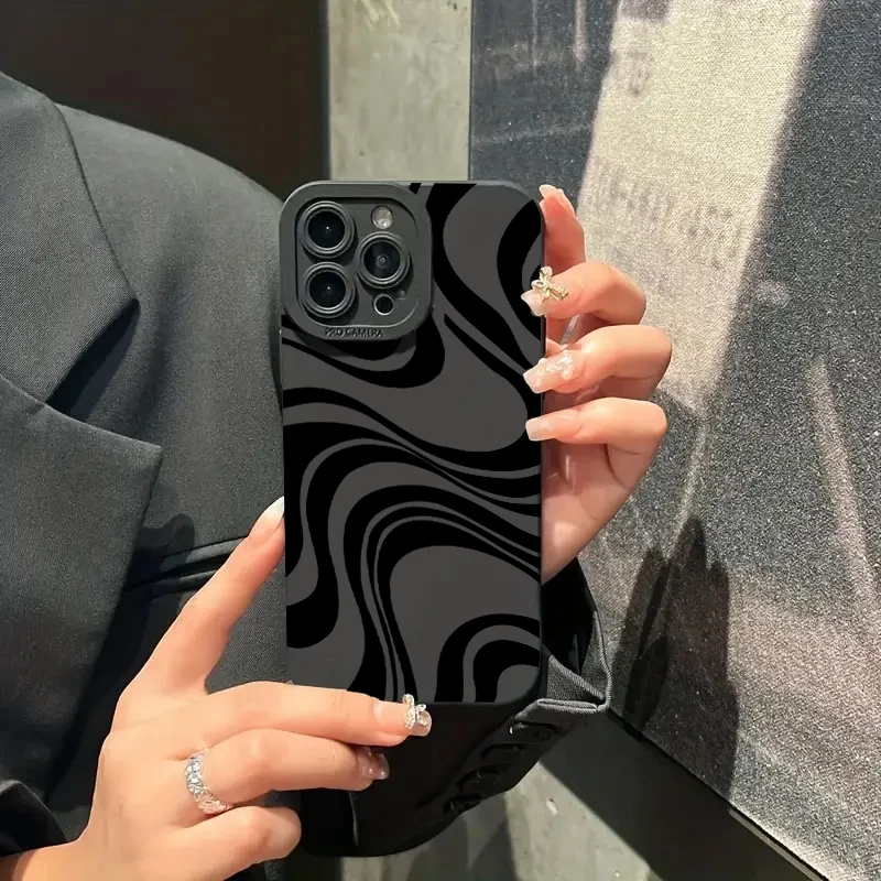 Black Wave Pattern Print TPU Soft Phone Case