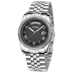 Premium Stainless Steel Luxury Quartz Waterproof Date Wristwatch (Silver black)