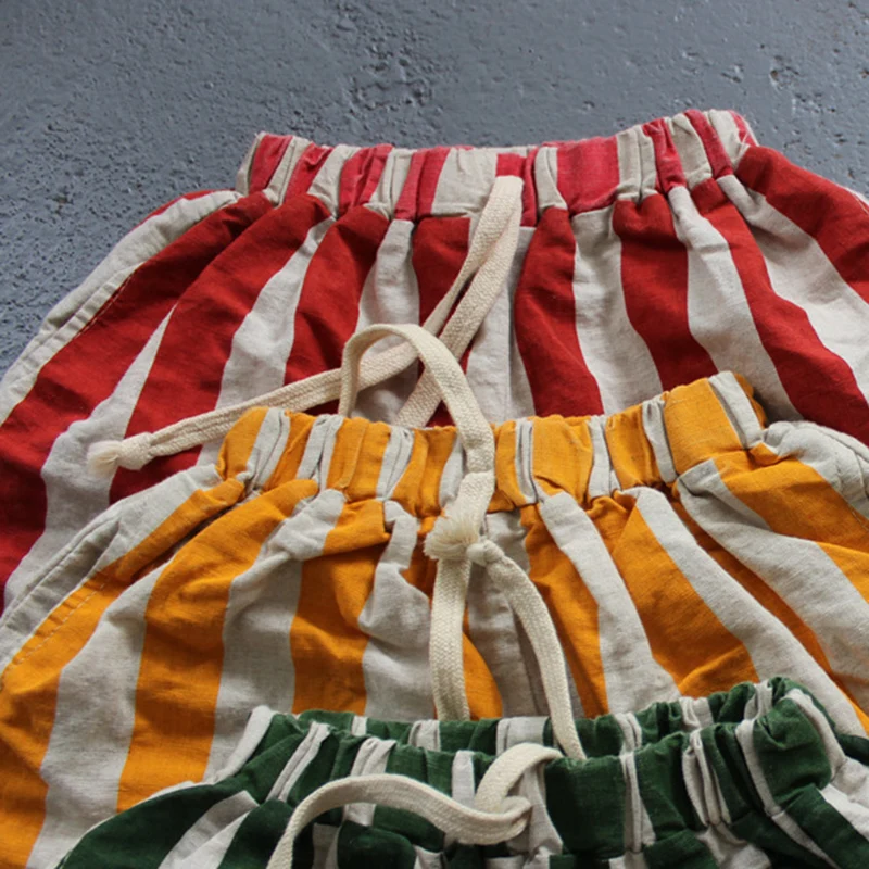 New Summer 1-6Yrs Baby Girls Boys Shorts Cotton Linen Stripes Kids Fashion Casual Pants Children Shorts