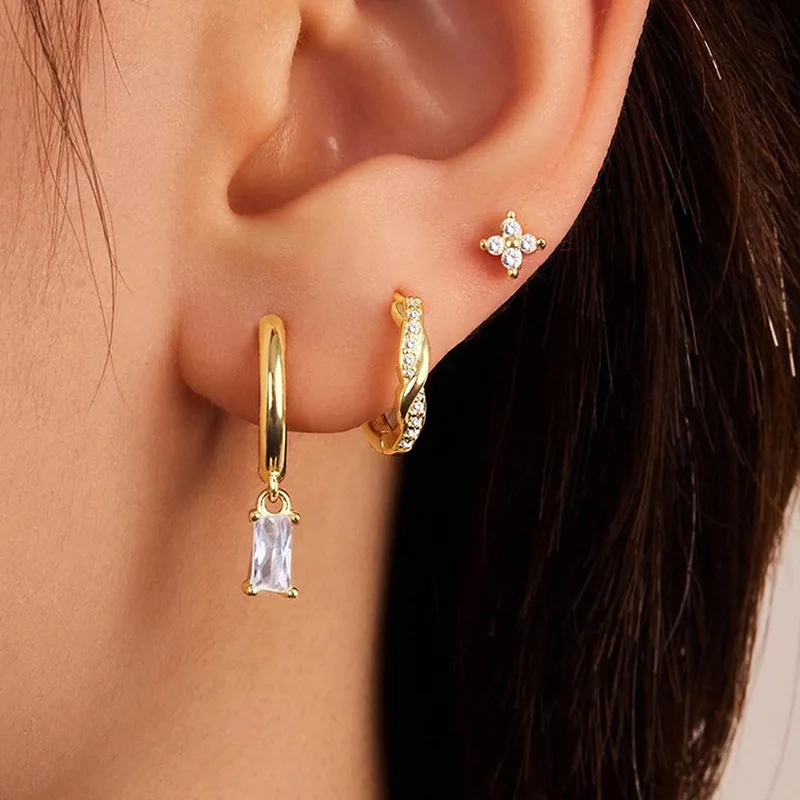 3PCSTwist Huggie Ohrring Set für Frauen Mode Tragus Hoop Ohrring Bulk Knorpel Piercing Helix Schmuck Lot Lappen Ohrring Pack – Detail 3