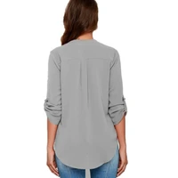 Haut pour femme chemisiers à manches longues col en v chemisier en mousseline de soie chemise de travail de bureau 2