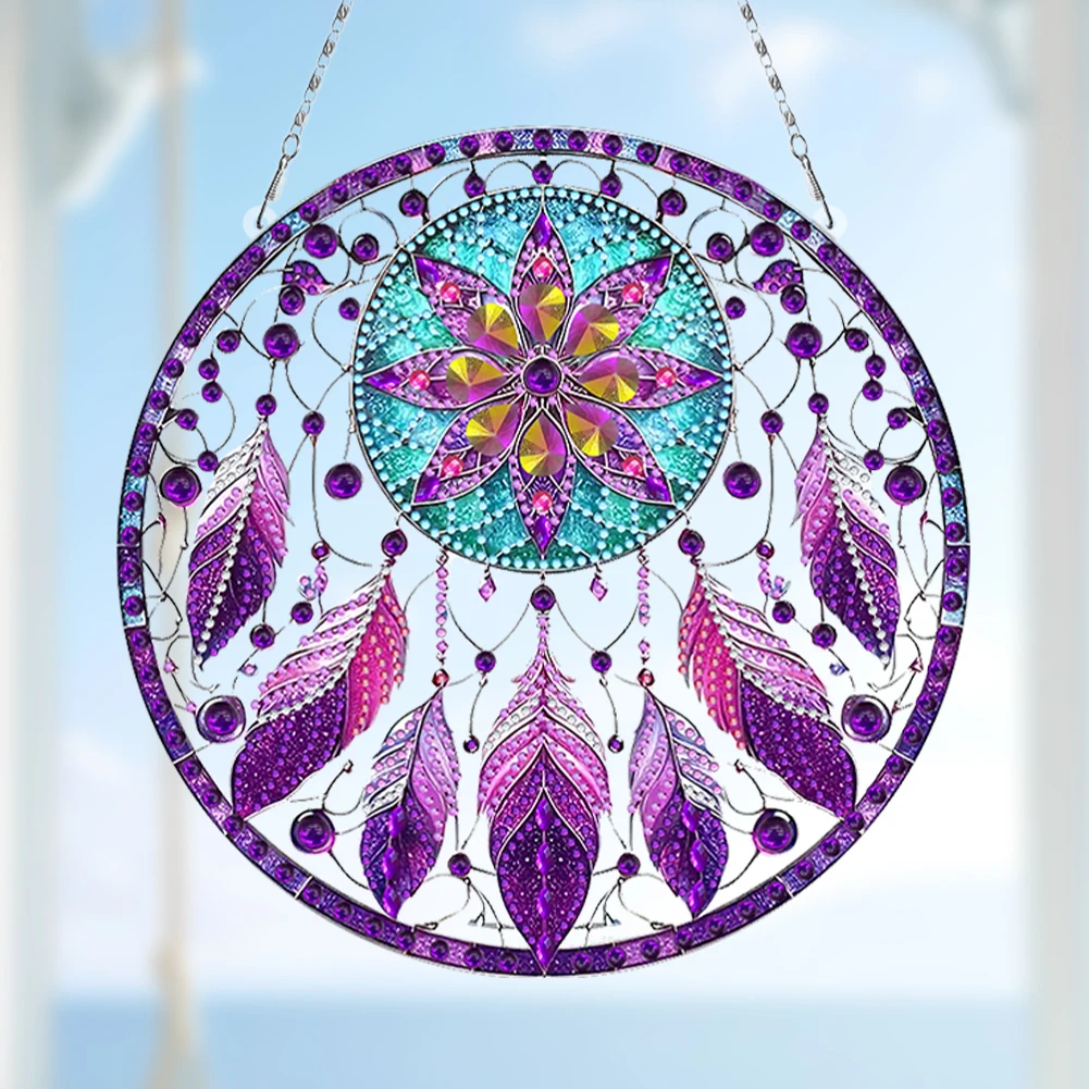 2D/Flat DIY Special Shape Rhinestone Diamond Art Window Pendants Dream Catcher Diamond Art Pendant Wall Decor for Home & Windows