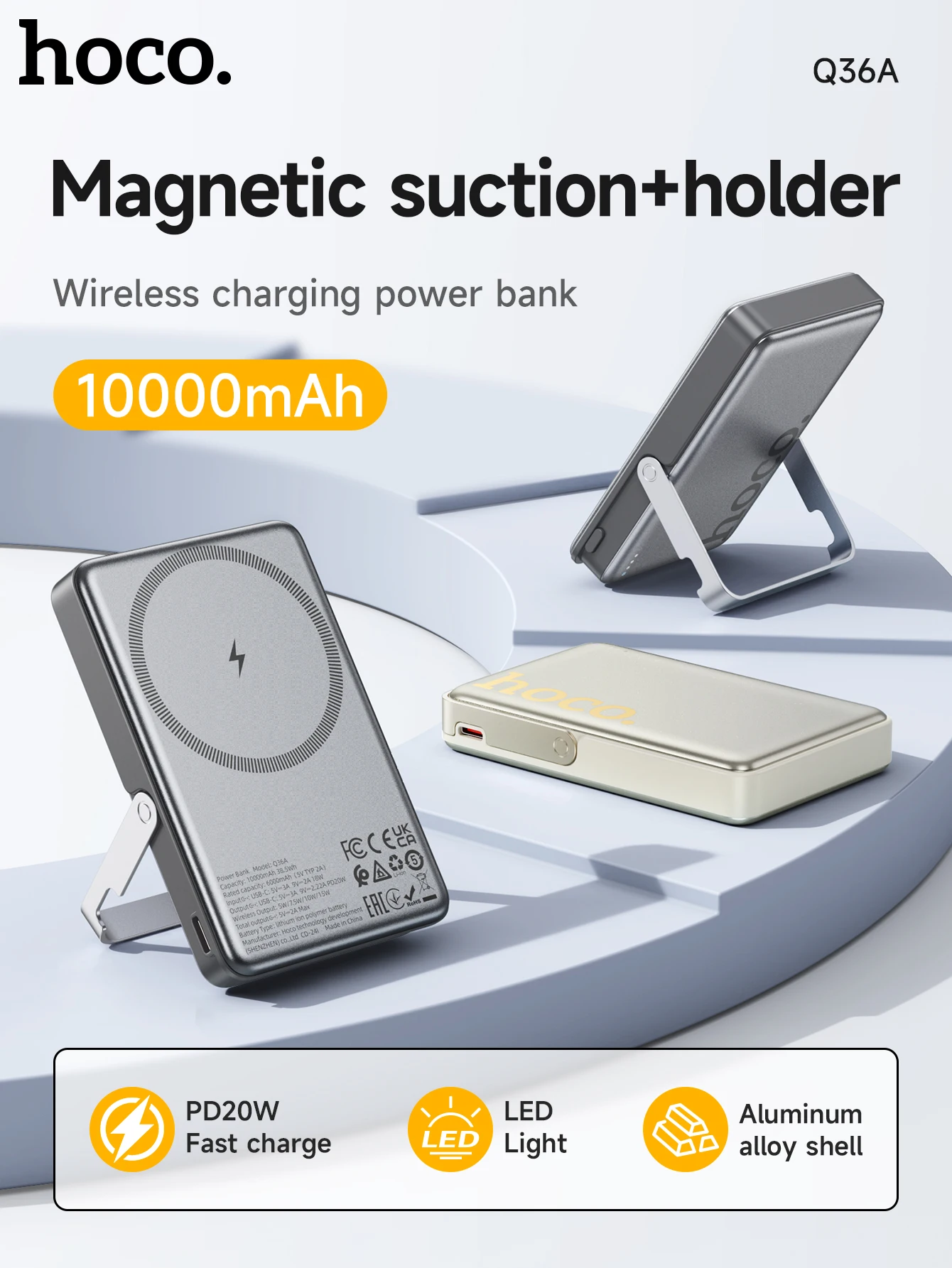 HOCO Q36A 10000mAh Magnetic Wireless Power Bank with Stand PD20W