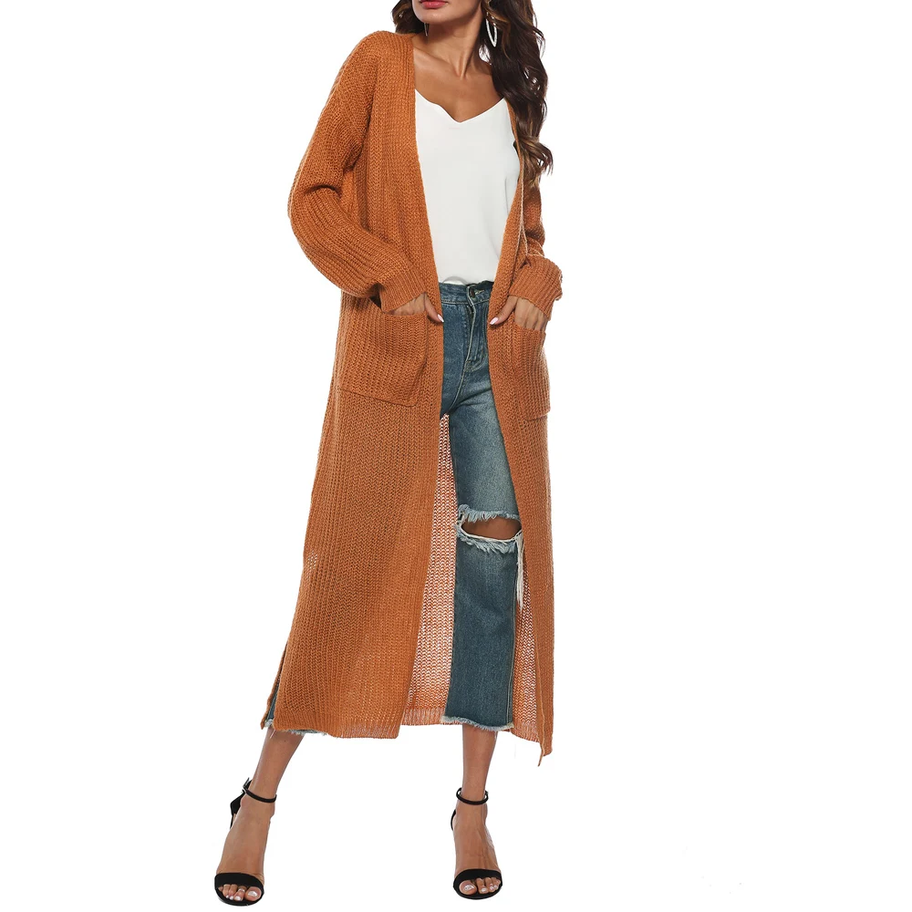 Women Knitted Trench Coats Autumn Winter Long Sleeve