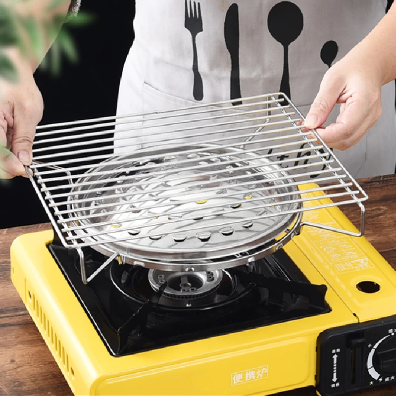 Stainless Steel Portable Folding Outdoor BBQ Rack Grill Barbecue Stove Oven  Gas Rack Camping Furnace Kitchen Accessories