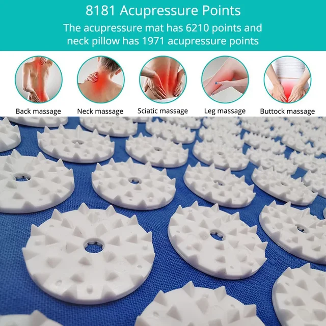 Acupressure Mat Sensi Massage Mat Pillow Set  applicator for Neck Foot Yoga Mat with Needle Back Cushion 2