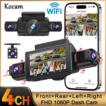  Dashcam per Auto a 4 Canali, Scatola Nera WiFi, Telecamera di Guida FHD 1080P, Visione Notturna, Registrazione in Loop, Modalità Parcheggio 24H, Accessorio Auto