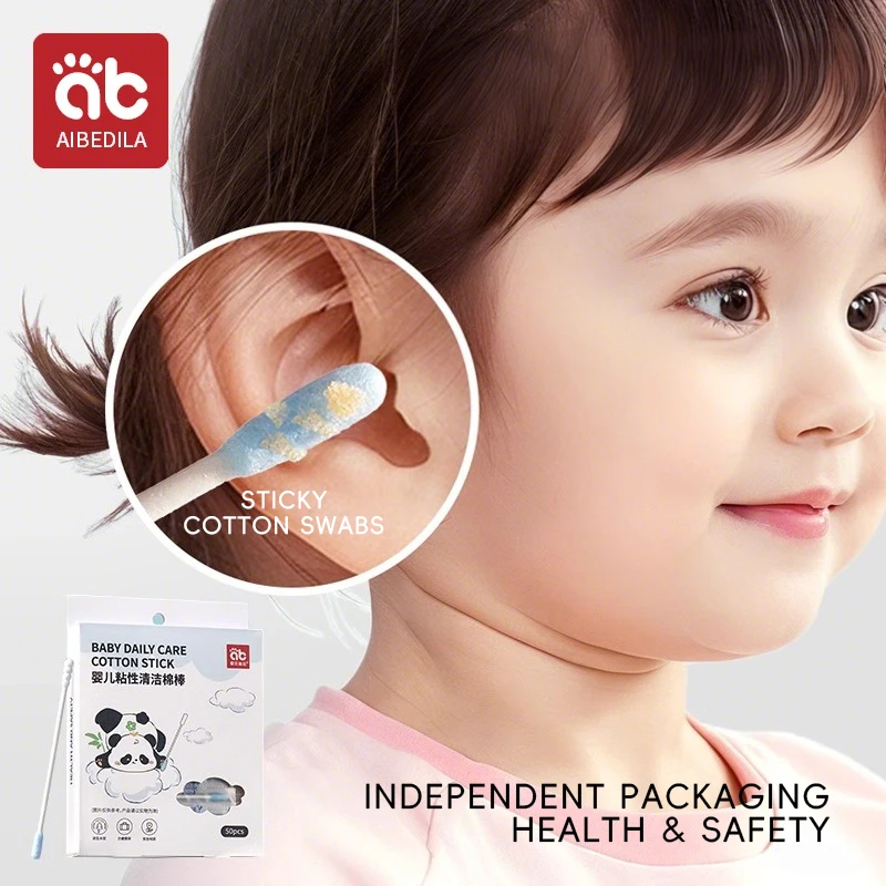 AIBEDILA 50pcs Safety Baby Cotton Swab Gourd shape Viscosity clean baby ears Sticks Health Medical Buds Tip swabs box cotonete