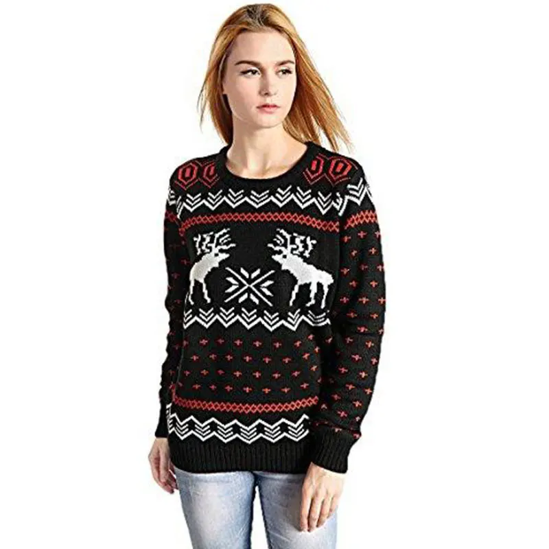 

DEARIRIS Crewneck Knit Christmas Elk Sweater Women's Pullover