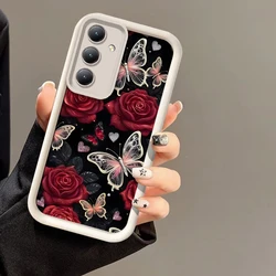 Butterfly Rose Flower Soft Silicone Phone Case with Camera Lens Protection - S25 5G (White - 753)
