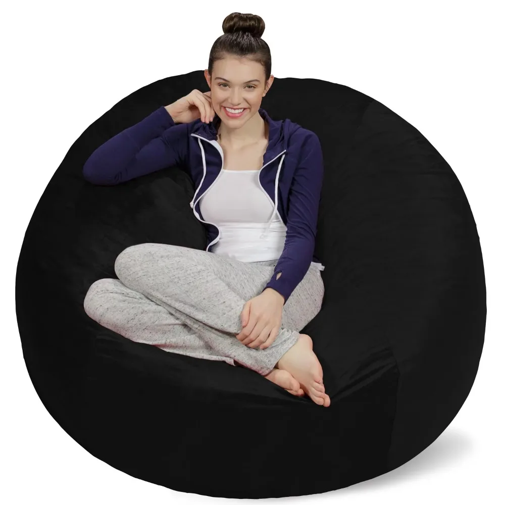 

Bean Bag Chair Single Sofa Kids Memory Foam Lounger With Microsuede Cover Black 5 Ft Adults Living Room Sofas Convertible Puffs