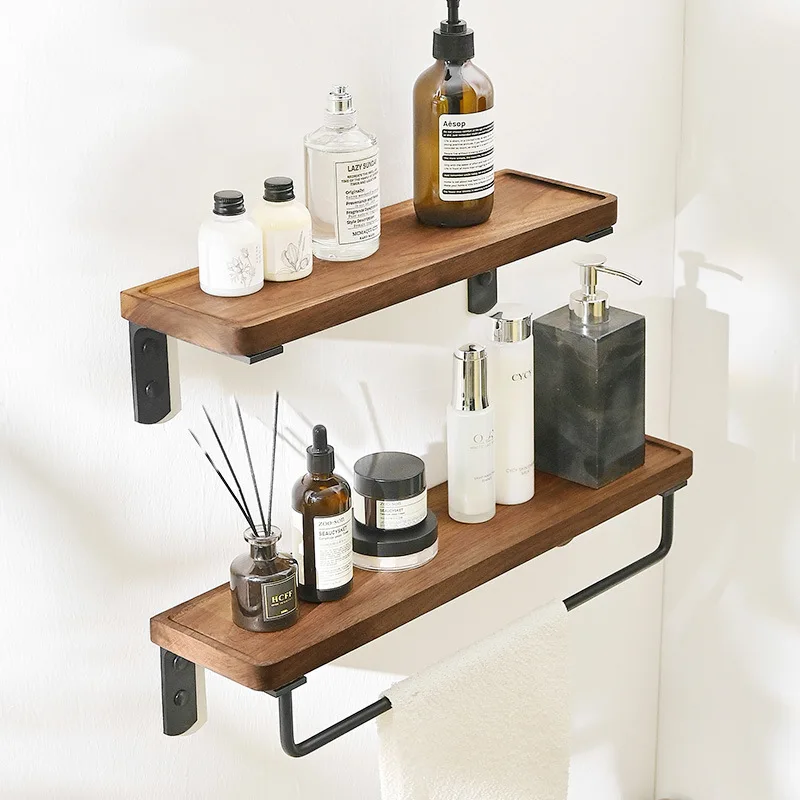 Walnut Wood Black Bathroom Hardware Set Bathroom towel rack Towel Rack Toilet Paper Holder Towel Bar Shelf  Bathroom Accessories