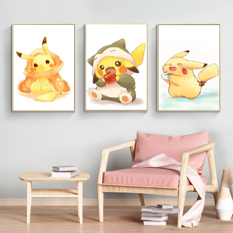 

Canvas Art Walls Painting Pokemon Pikachu Picture Living Room Children's Bedroom Decor Aesthetic Poster Prints and Prints