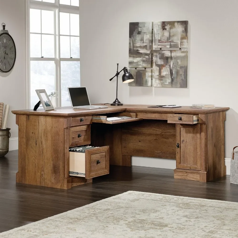 L-Shaped Desk, Vintage Oak finish Office Furniture Sets 3