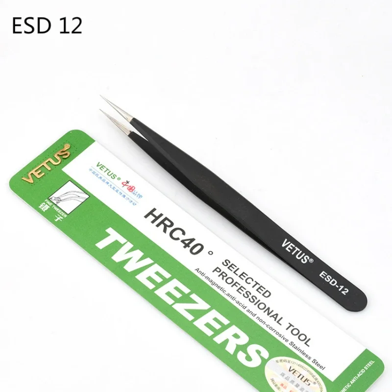 Industrial Tweezers VEtus ESD Anti-static Stainless Steel Tweezers Maintenance Tools Industrial Precision Curved Straight Tweezers Repair Tools