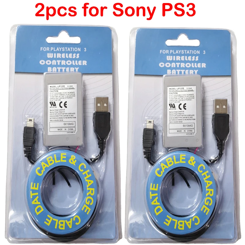 

1/2pcs 3.7V 1800mAh LIP1359 Replacement Rechargeable Li-ion Battery Pack + USB Charging Cable for Sony PS3 Wireless Controller