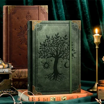 Quaderno in pelle vintage con albero della vita, agenda per libri con incantesimi spessi per studenti, quaderno di studio magico con carta ricaricabile