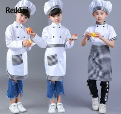 Kids Chef Jackets Kitchen Roleplay Uniform Cook Cap Restaurant Cosplay Costumes Halloween Children Waiter Waitress Aprone Suit