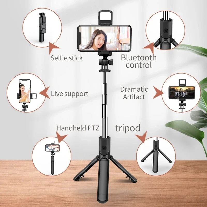 Selfie Stick Tripod 68cm Bluetooth 10m Wireless Remote Fill Light Extendable Portable Phone Stand Live Streaming Video Recording