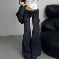 Low-Waist Bell Bottom Denim Jeans Women Loose Wide Leg Floor-Length Workwear Long Pants Retro American Style Hot Girl