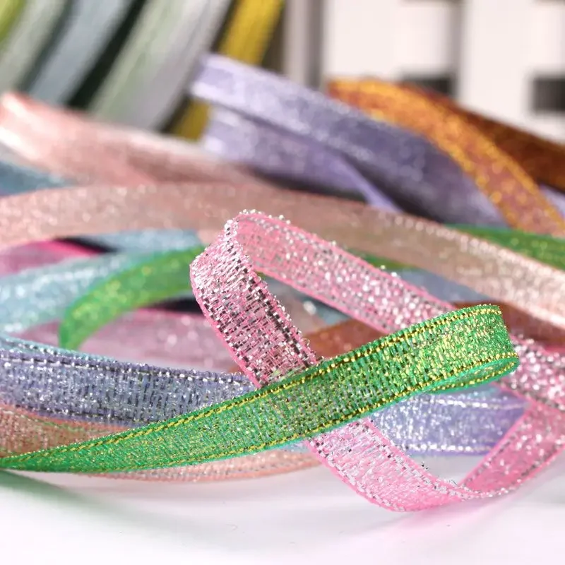 Multicolor Silk Satin Organza Glitter Ribbon for Elegant Decorations - 25 Yards