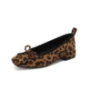 Arden Furtado 2025 Spring Leopard print sheep suede Ballet flats Square toe Sweet bowknot Low heel Single shoe Women's shoes 2