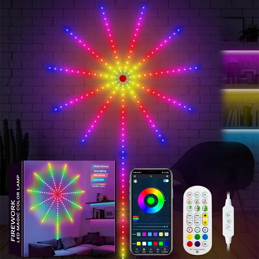 

LED Strip Lights Smart App Controlled RGB Firework Lights With Remote Music Sync DreamColor RGB Starburst Fairy String Lights