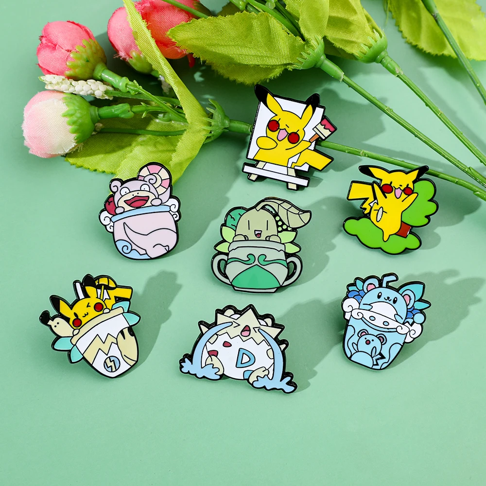 Cartoon Pikachu brooch Cute Chikorita Togepi Enamel Pin Clothes Backpack Jewelry Metal Badge Accessories gift 7 Pcs enamel pins metal brooch enamel brooch