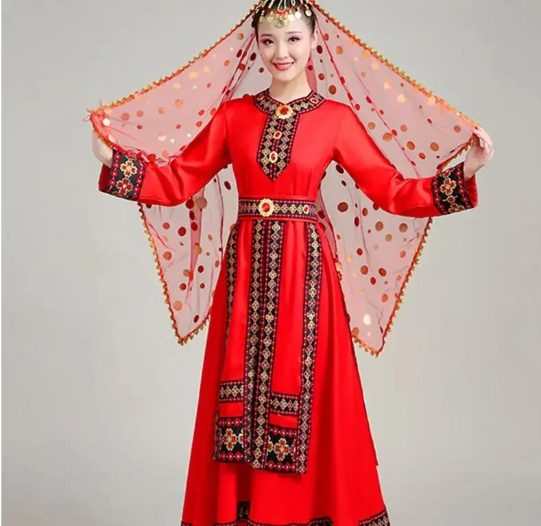 

New Modern Dance Chinese Uyghur Minority Women Dress Red