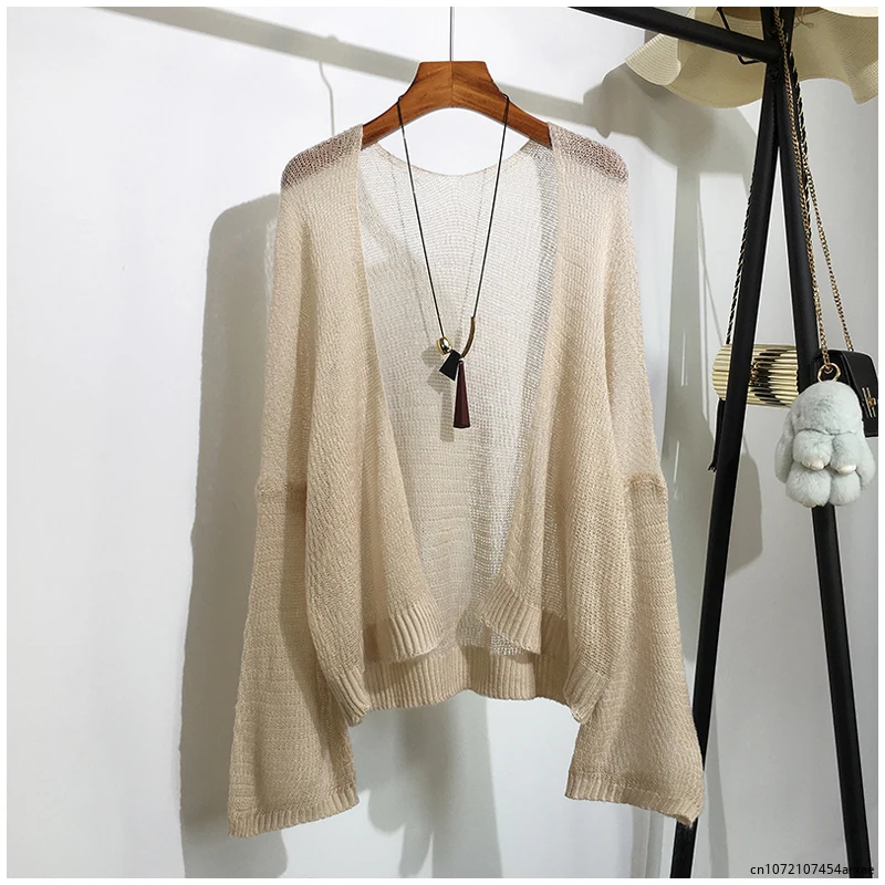 

Women Knitted Summer Cardigan Casual Long Sleeve Open Stitch Female Thin Knitwear Ladies Loose Korea Oversize Open Stitch Femme