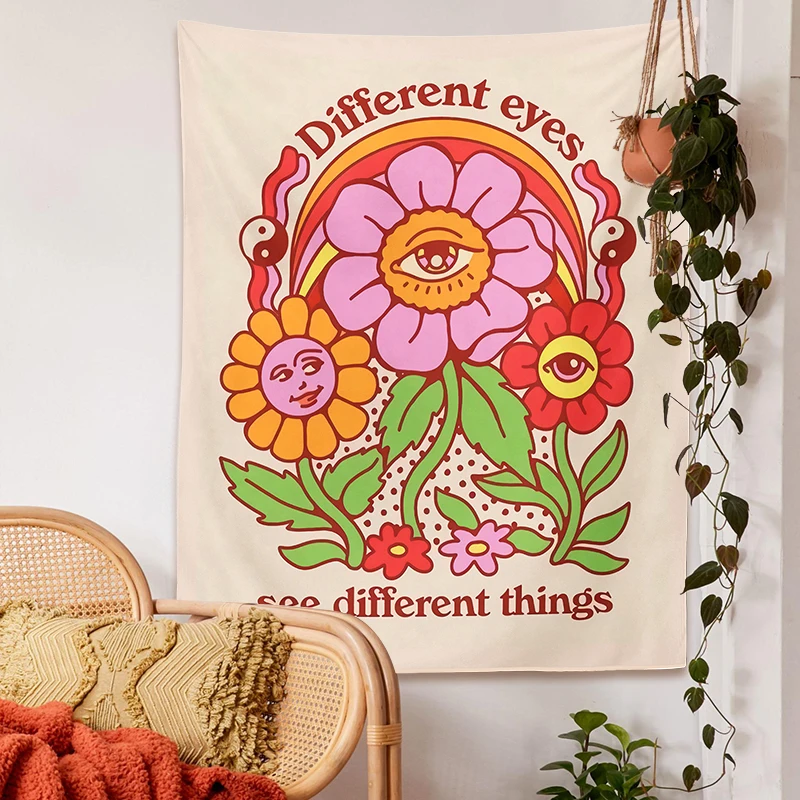 Flowers Eyes Tapestry Wall Hanging Boho different eyes Tapestry Rainbow flowers Ouija Wall Decor College Dorm Bohemian Decor tapestry decorations