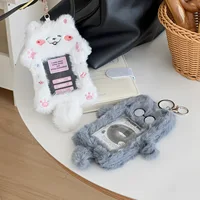 1pcs Plush Photocard Holder with Keychain, Cute Rabbit Plush Photocard Holder, Cartoon Card Cover Rabbit Photo Protective Case 2