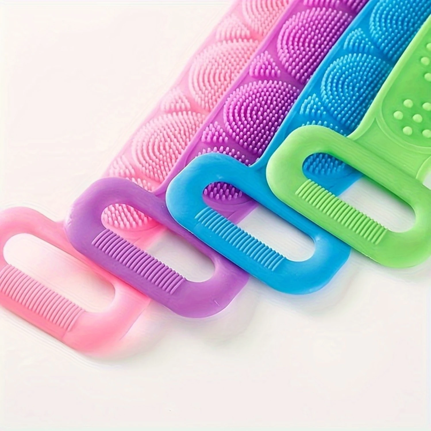 Silicone Body Scrubber Bath Brush, Exfoliating Shower Brush Bath Belt With Extra Long Strip And Handle For Easy Back Exfoliating