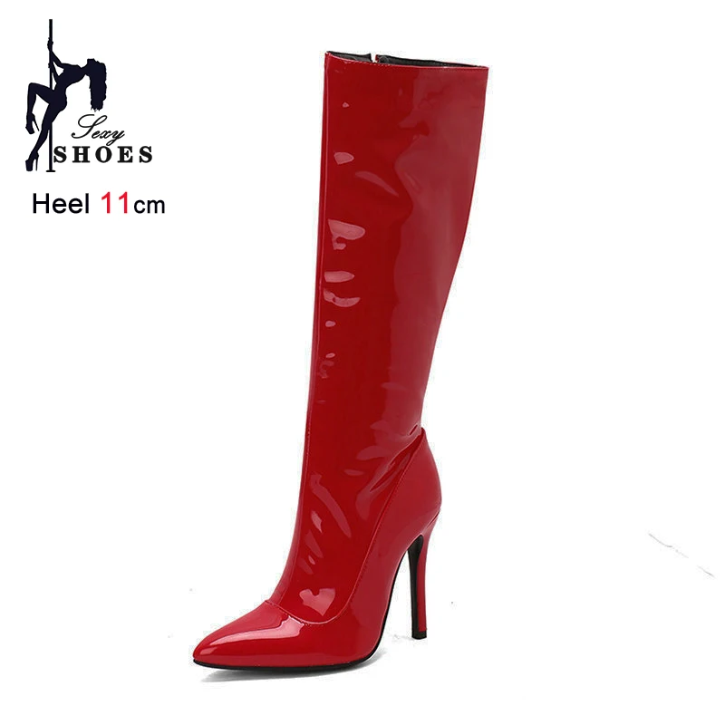 11CM Ultra High Heels Knee High Boots Women Fashion Shoes Platform Side Zipper Sexy Pole Dance Shoes Autumn Winter Long Boots