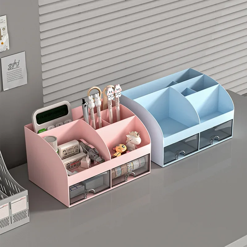 Transparent Desk Organizer with Multi-Drawer Storage