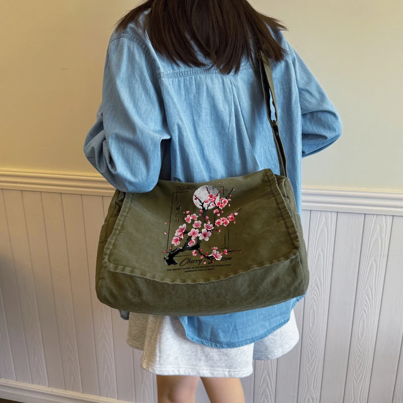 Fashion Women's Bag Japanese Cherry Blossom Pattern Shoulder Bag Multiple Pockets Tote Crossbody Laptop Bag Travel