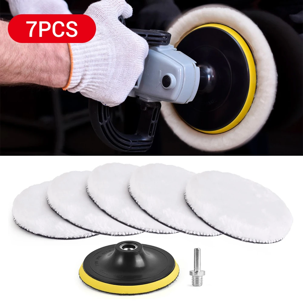 

8pcs Car Buffing Polishing Pads Wool Wheel Mop Set Car Polisher Pad Drill Adapter Auto Paint Waxing Care Wax Applicator Pad